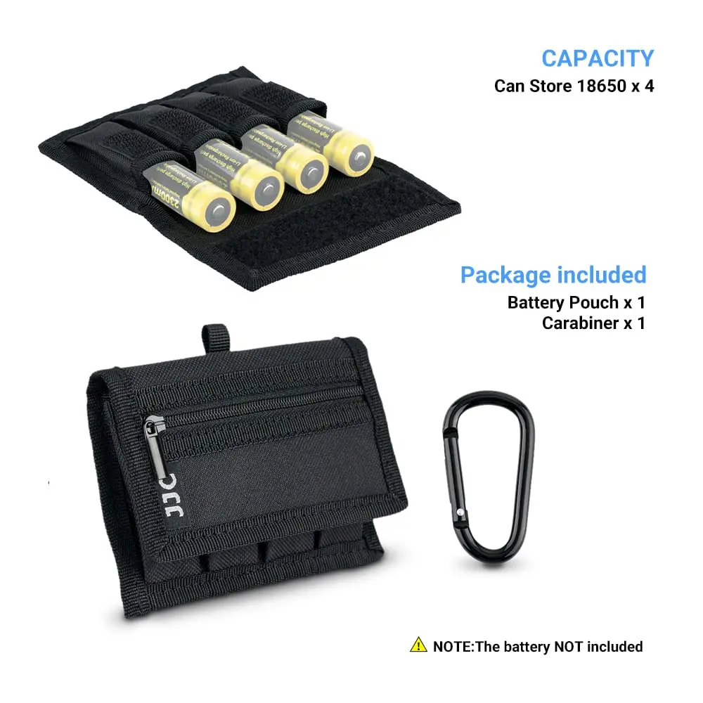 JJC 18650 20700 or 21700 Battery Pouch Holder Storage Case with Carabiner | Water-Resistant Polyester, 4 Pack, Belt & Carabiner Mount - view 6