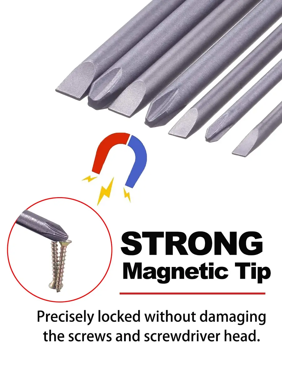 Rocaris 12 Pack 100mm (3.93") Hex Shank Magnetic Screwdriver Bits Set | S2 Steel, Slotted & Cross Head - view 4