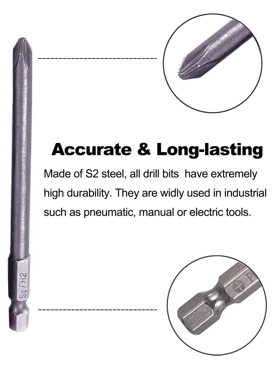 Rocaris 12 Pack 100mm (3.93") Hex Shank Magnetic Screwdriver Bits Set | S2 Steel, Slotted & Cross Head - view 3