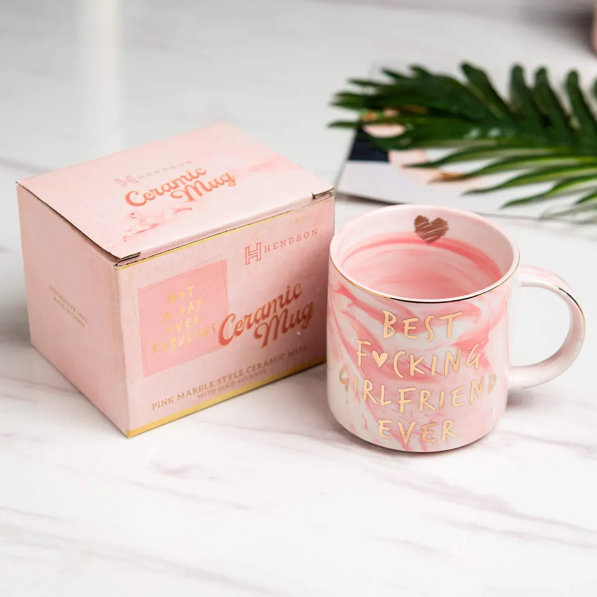 Hendson Pink Marble Mug 11.5oz | Romantic Coffee Cup for Her - view 2