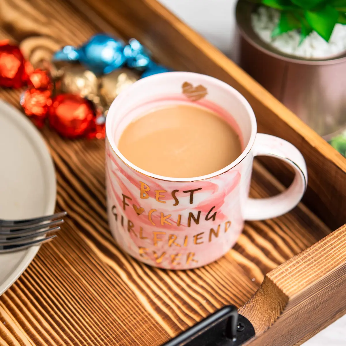 Hendson Pink Marble Mug 11.5oz | Romantic Coffee Cup for Her - view 3