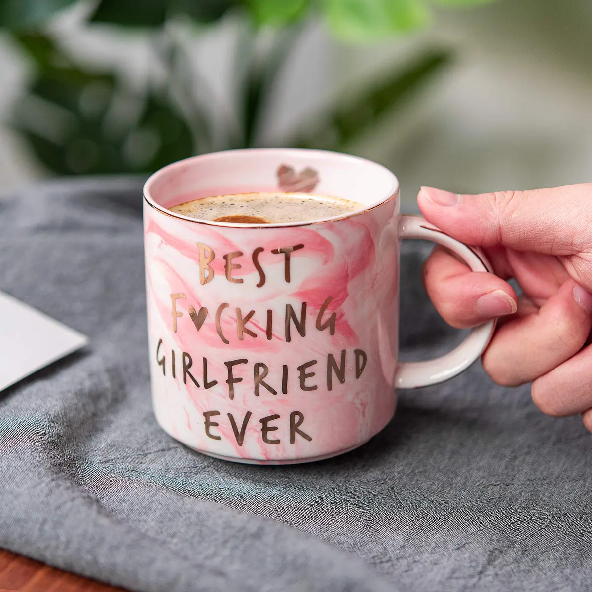 Hendson Pink Marble Mug 11.5oz | Romantic Coffee Cup for Her - view 4