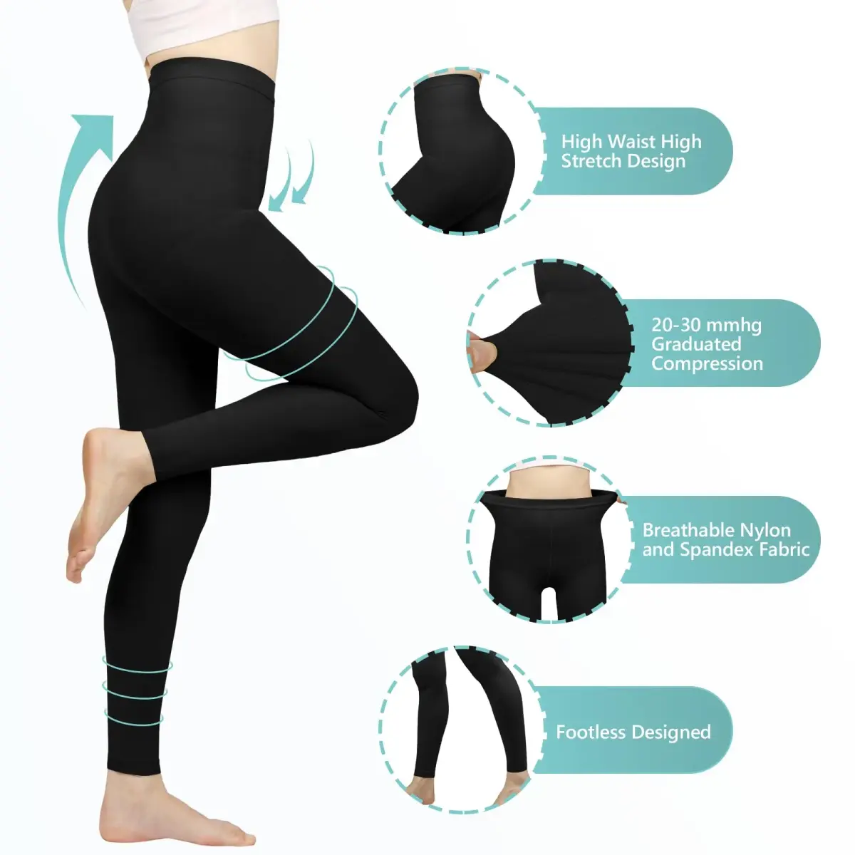 Laubawck Medical Compression Pantyhose for Women, 20-30 mmHg Graduated Support Tights (3X-Large, Black) | FDA Approved OTC OTC - view 6
