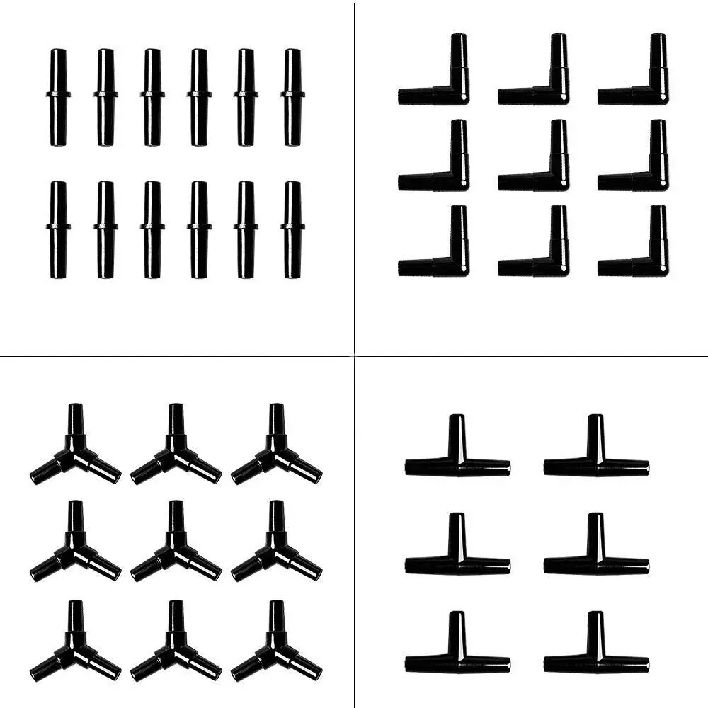 BornFeel Black Aquarium Airline Tubing Connectors 40pcs | 4 Types for Fish Tank Air Lines - main product image