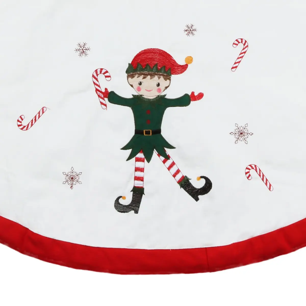 Zpiio Tree Skirt 48 inch | Rustic Embroidered Elf Design, Soft Padding, Large Size for Christmas Tree - view 5