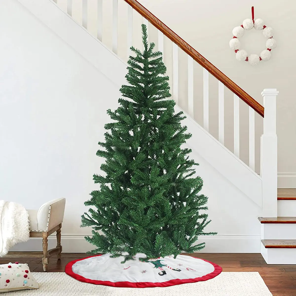 Zpiio Tree Skirt 48 inch | Rustic Embroidered Elf Design, Soft Padding, Large Size for Christmas Tree - view 9