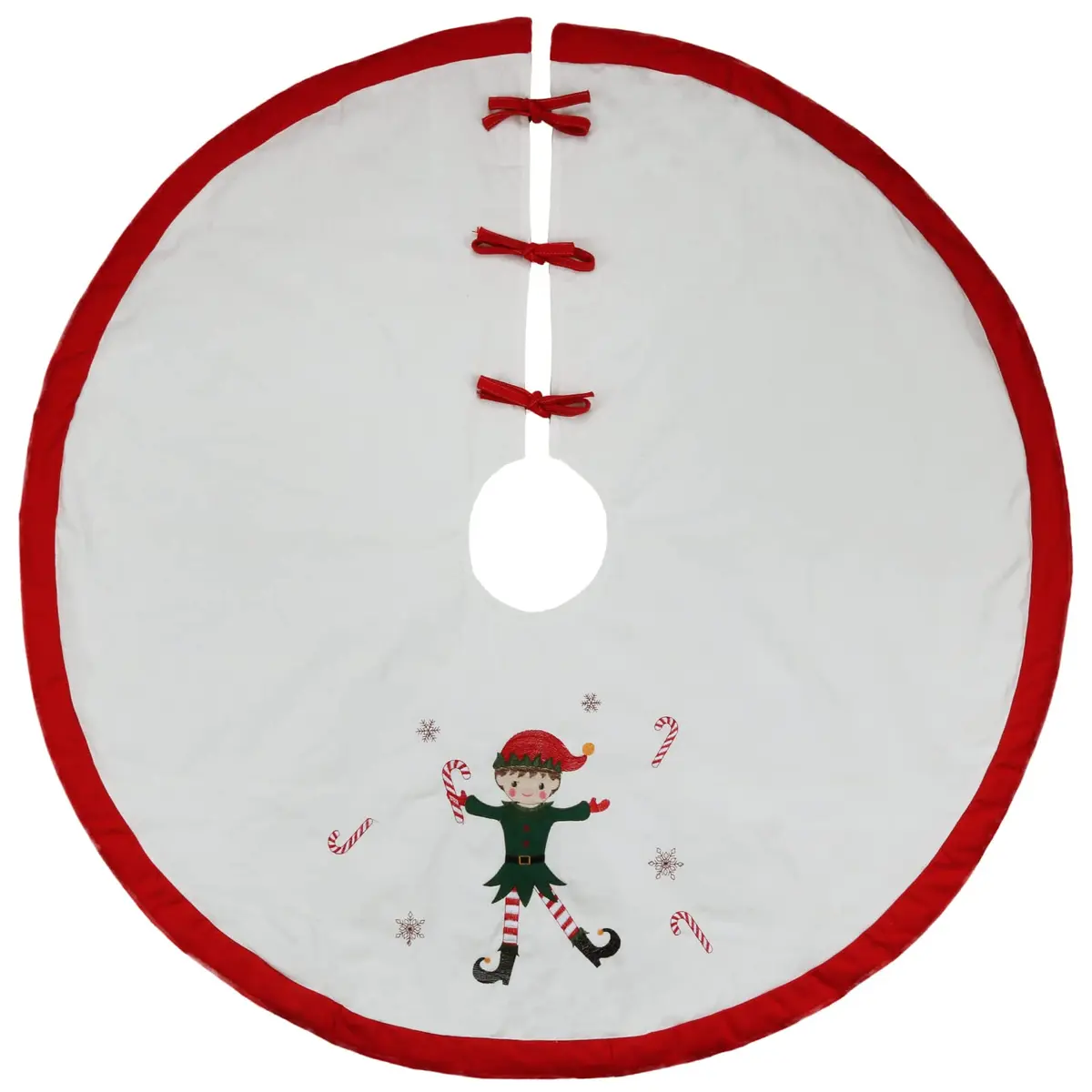 Zpiio Tree Skirt 48 inch | Rustic Embroidered Elf Design, Soft Padding, Large Size for Christmas Tree - view 2