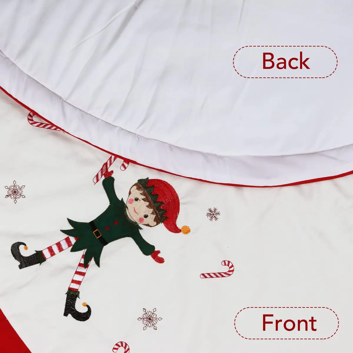 Zpiio Tree Skirt 48 inch | Rustic Embroidered Elf Design, Soft Padding, Large Size for Christmas Tree - view 4