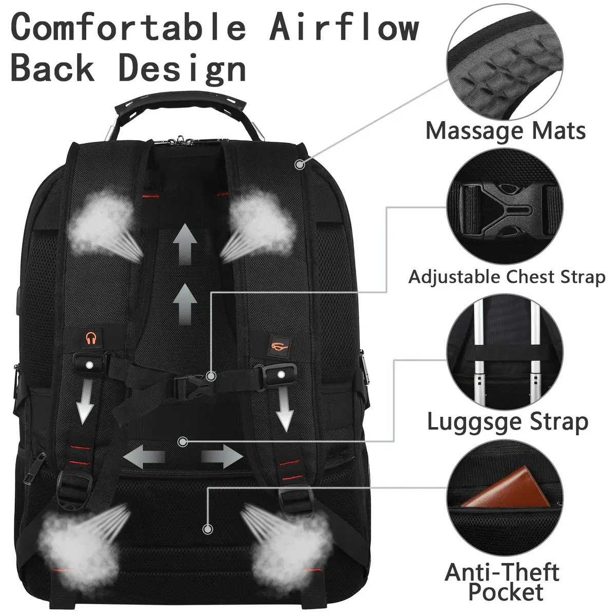 YALIXIAN 18.4'' Laptop Backpack 55L Water Resistant RFID Anti-theft USB Port - view 6