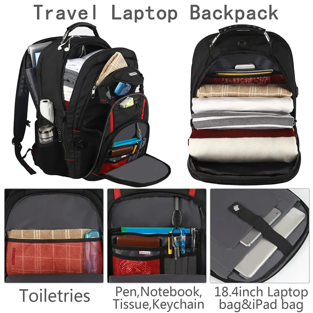 YALIXIAN 18.4'' Laptop Backpack 55L Water Resistant RFID Anti-theft USB Port - view 2