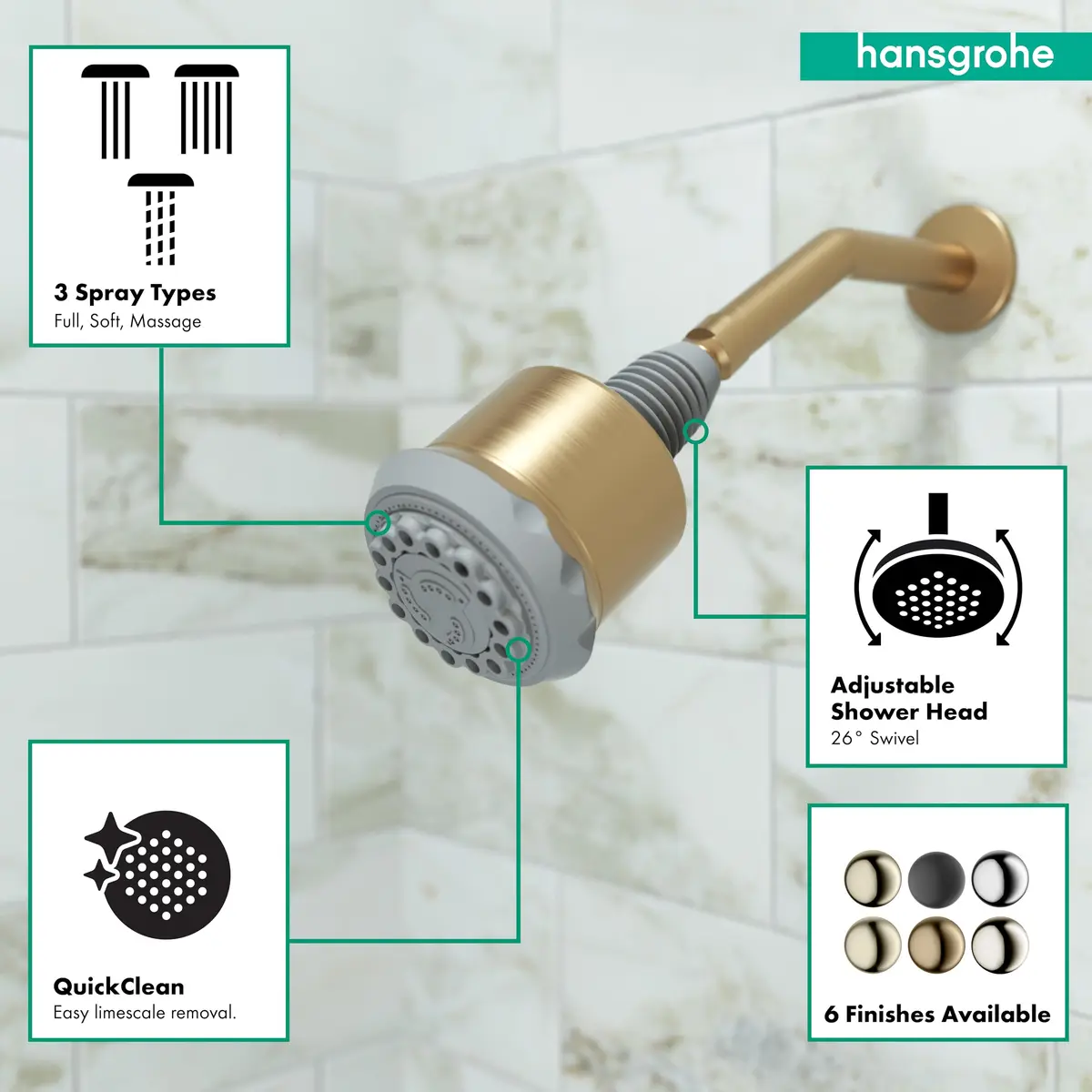 hansgrohe Clubmaster 3.7-inch Showerhead 9.4 cm (3.7-inch) Brushed Bronze | 3-Spray Easy Clean Shower Head - view 3