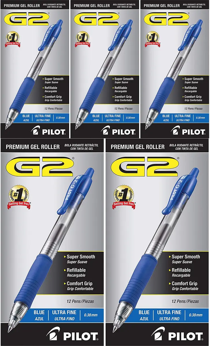 Pilot G2 Premium Refillable & Retractable Gel Pens 0.7mm | Ultra Fine Point, Blue Ink, 12 Pack - main product image