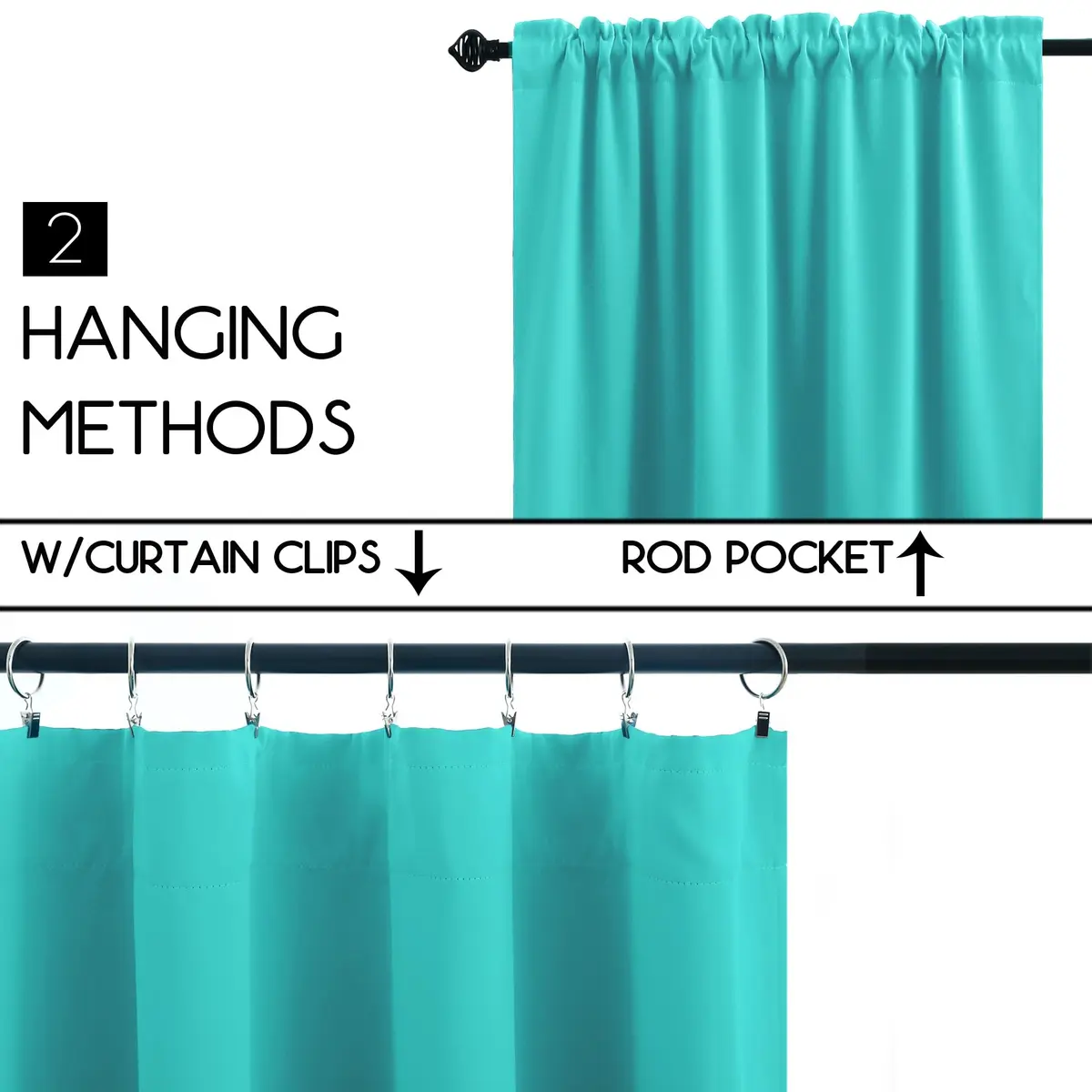KOUFALL Turquoise Short Curtains - 24 Inch Length | Blackout Room Darkening, Rod Pocket, Set of 2 - view 2