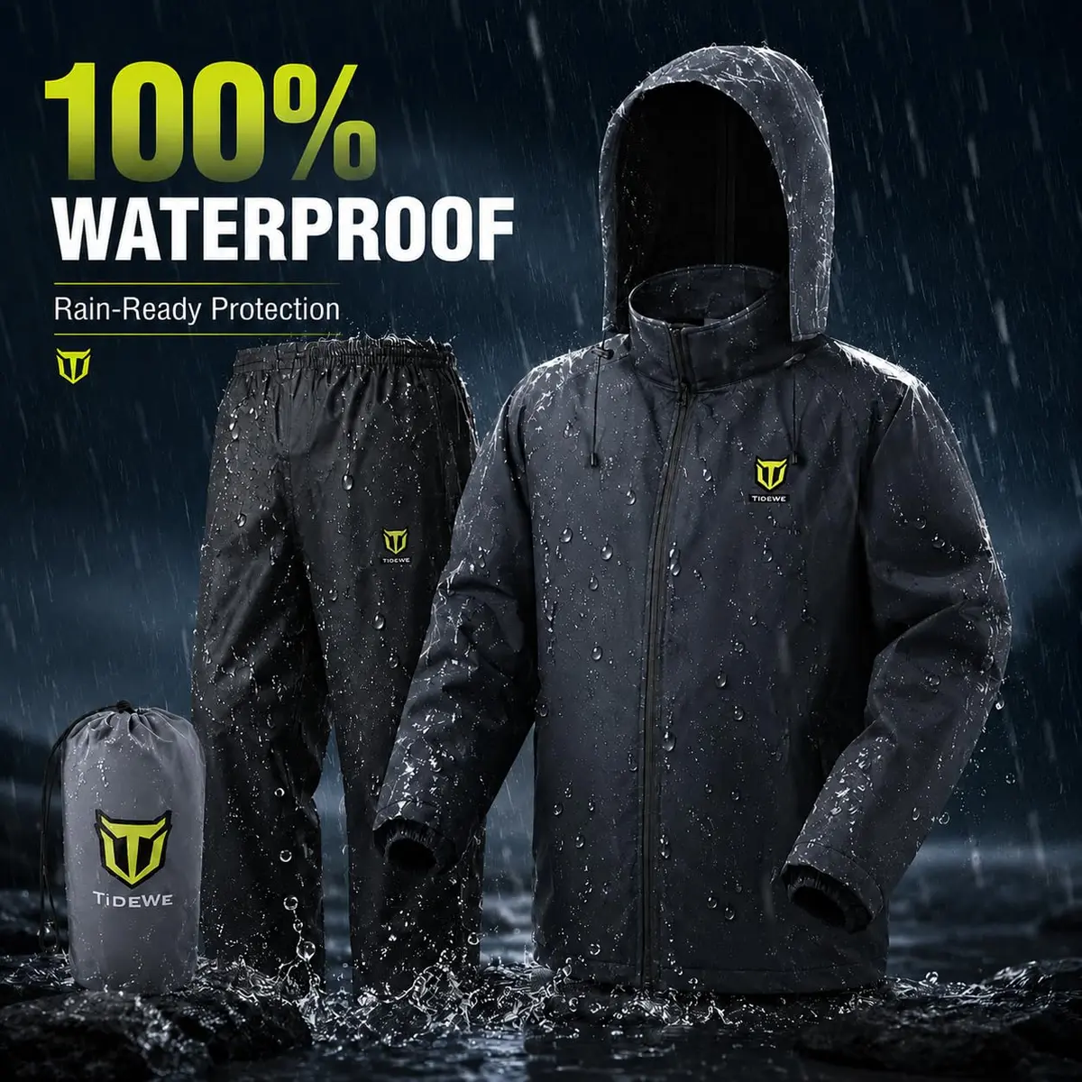 TIDEWE Rain Suit Waterproof Breathable Lightweight Rainwear Gray M | Stay Dry & Comfortable Outdoors - view 2