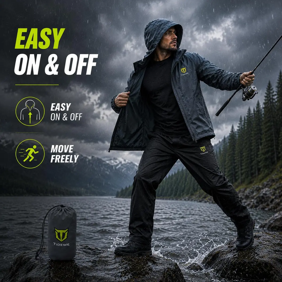 TIDEWE Rain Suit Waterproof Breathable Lightweight Rainwear Gray M | Stay Dry & Comfortable Outdoors - view 3