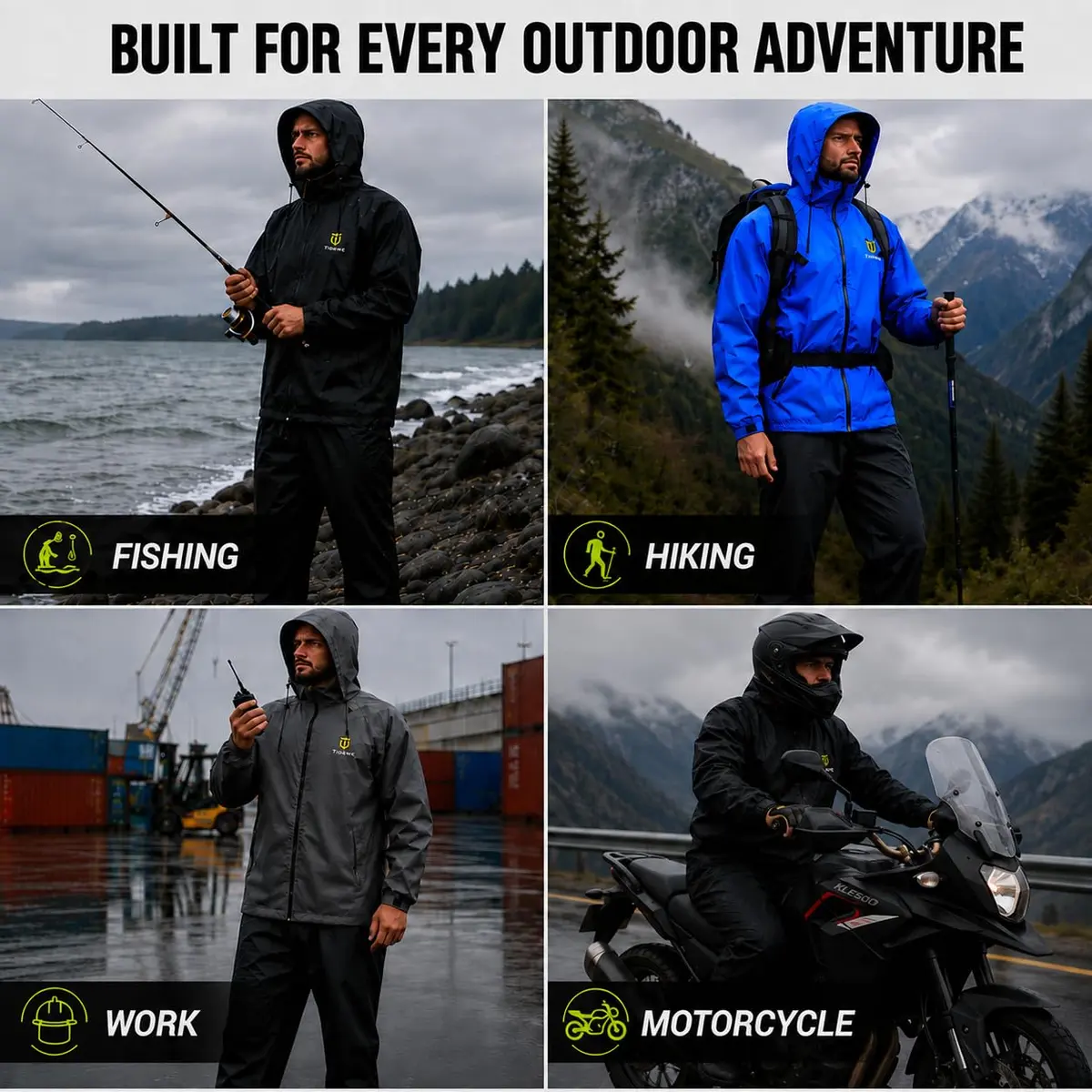TIDEWE Rain Suit Waterproof Breathable Lightweight Rainwear Gray XL | Stay Dry & Comfortable Outdoors - view 6