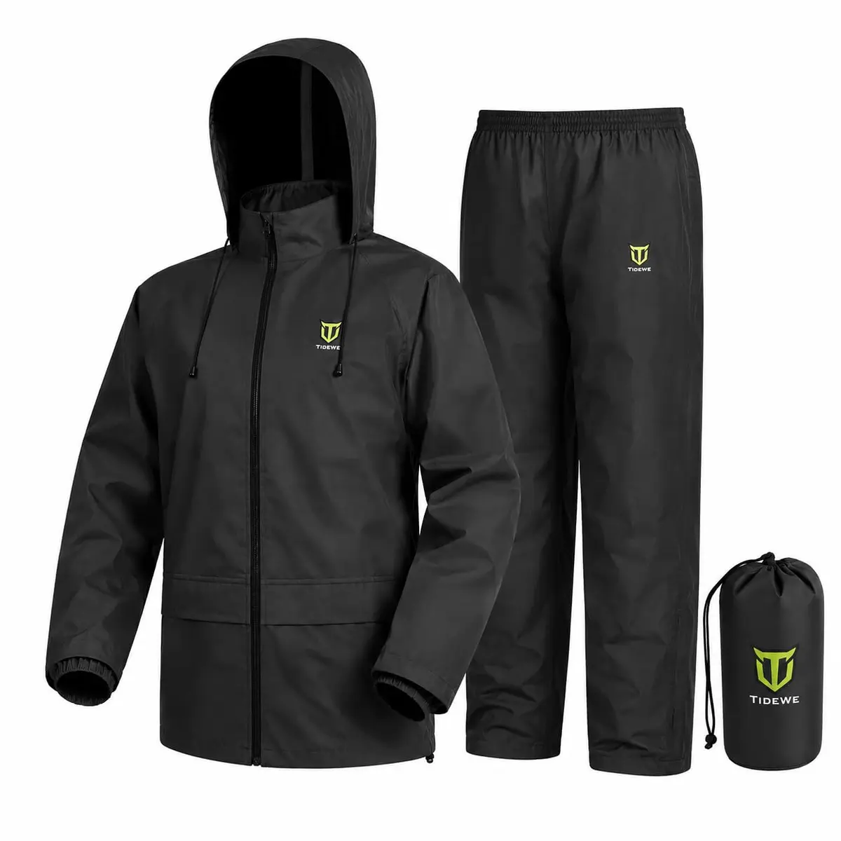 TIDEWE Rain Suit for Men, Waterproof Lightweight 2-Piece Rain Gear, Black | Breathable, Sealed Seams, Adjustable Fit - main product image