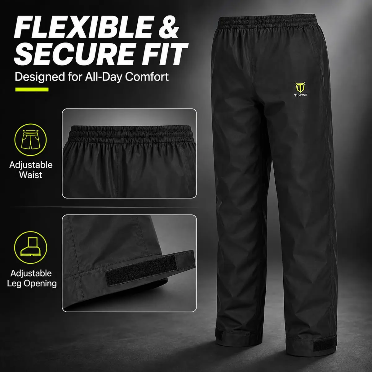 TIDEWE Rain Suit for Men, Waterproof Lightweight 2-Piece Rain Gear, Black | Breathable, Sealed Seams, Adjustable Fit - view 4