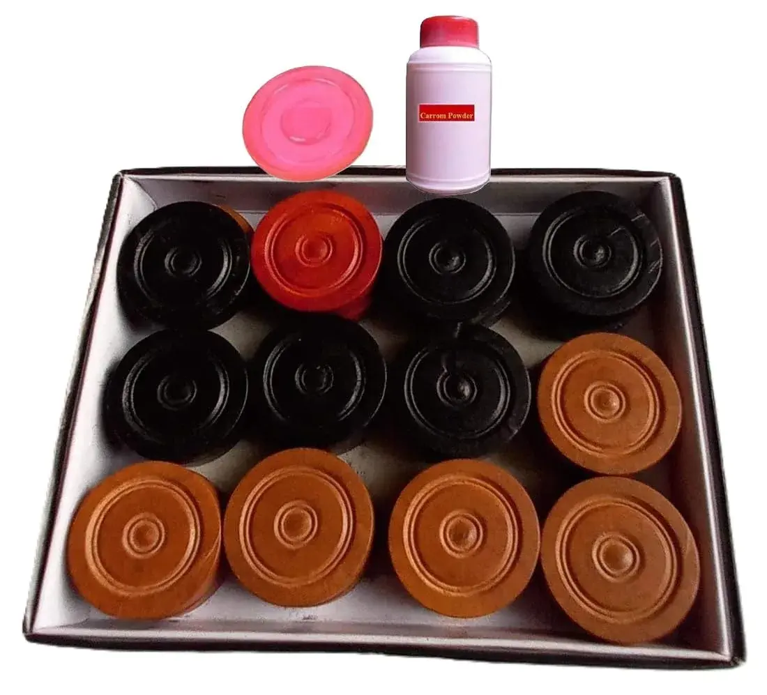 TAZAS Carrom Board Wood Coins & Striker Set | 24 Coins + 1 Striker, Standard Edition - main product image