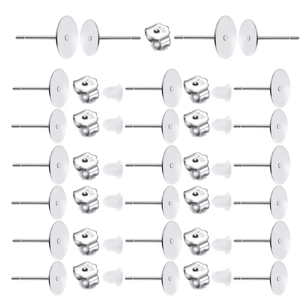 Moonear Sterling Silver Plated Flat Pad Earring Studs 5mm & 8mm | Hypoallergenic Jewelry Findings - main product image
