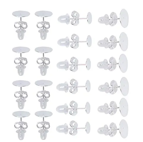 Moonear Sterling Silver Plated Flat Pad Earring Studs 5mm & 8mm | Hypoallergenic Jewelry Findings - view 3