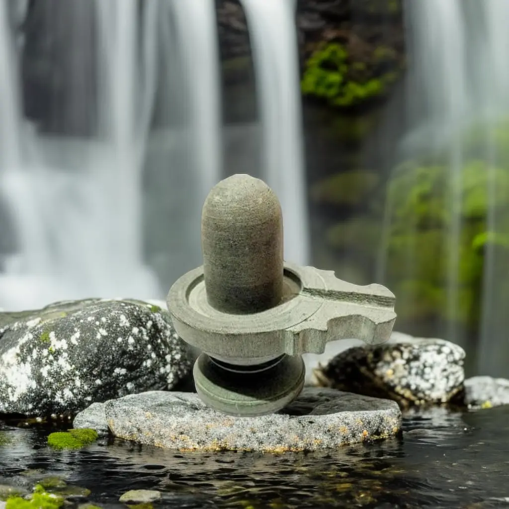 athizay Stone Shivling Statue - Grey - 10 cm | Handcrafted Gorara Stone for Pooja & Meditation - view 10