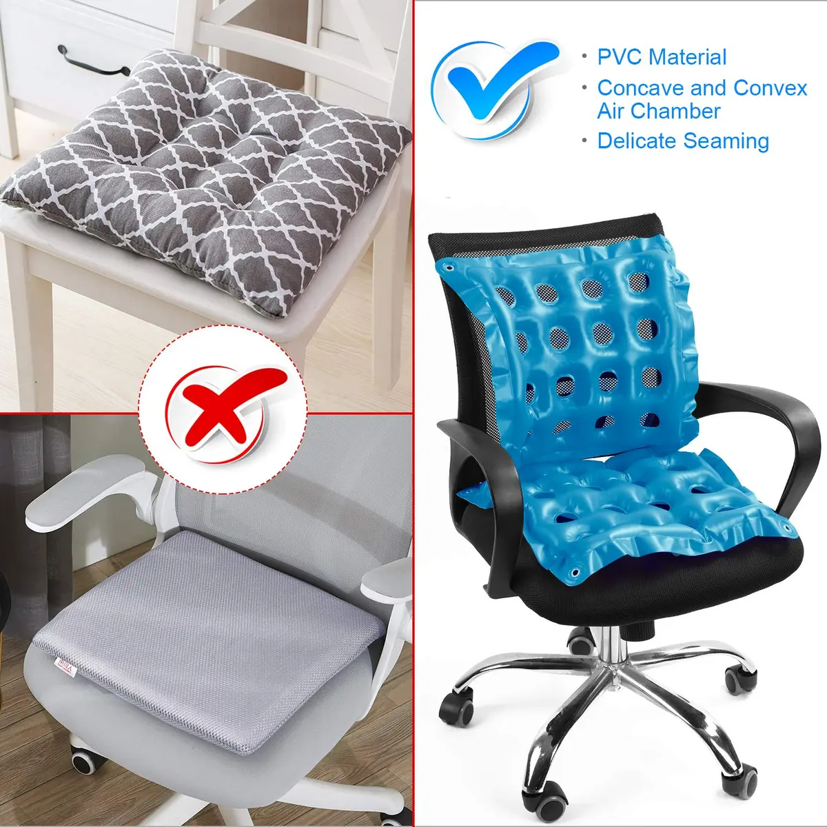 SUNSHINE-MALL Office Chair Cushions, air Cushion seat, sit Cushion, with air Vent, 19 inch, Blue | Ergonomic Seat Support for Office & Wheelchair - view 5