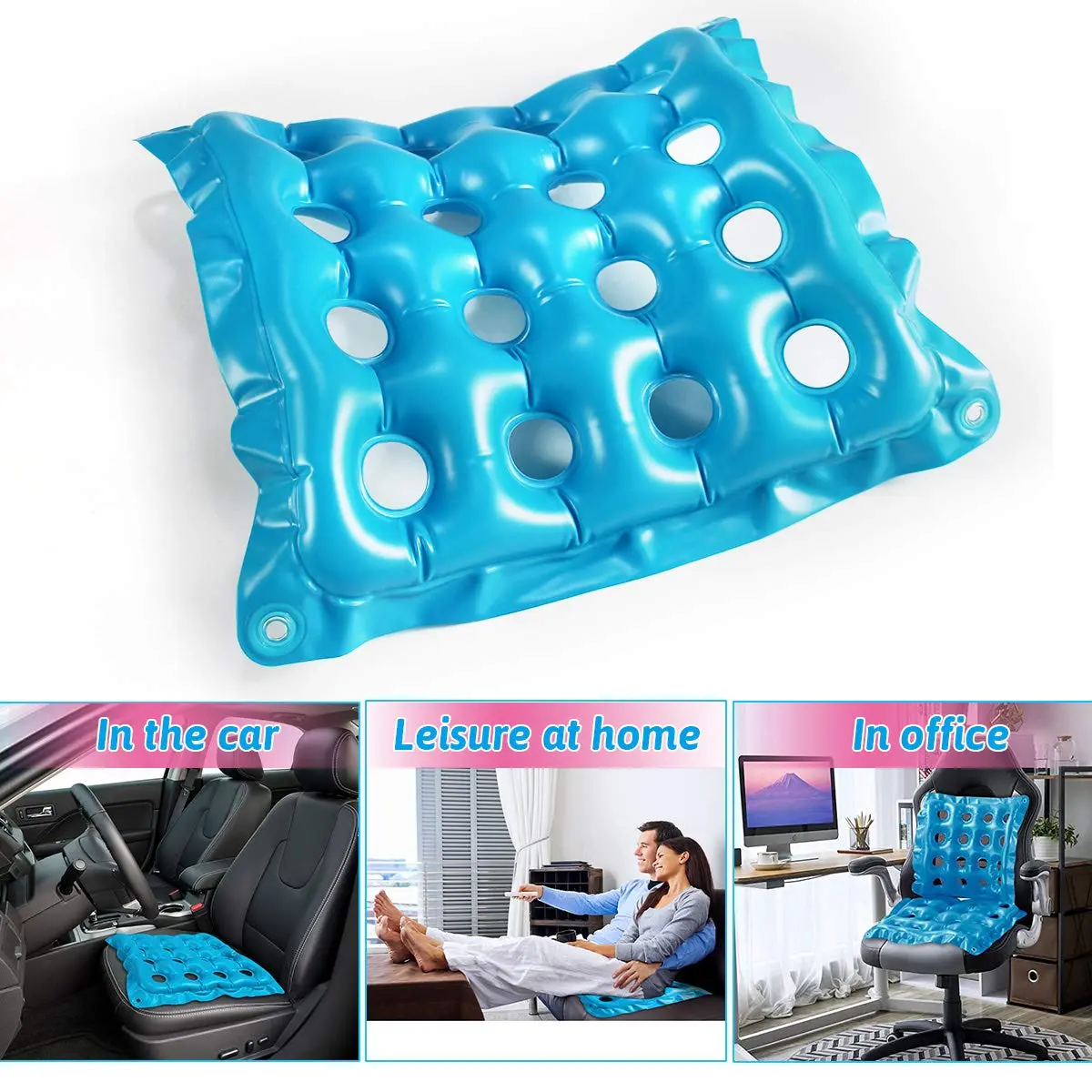 SUNSHINE-MALL Office Chair Cushions, air Cushion seat, sit Cushion, with air Vent, 19 inch, Blue | Ergonomic Seat Support for Office & Wheelchair - view 8
