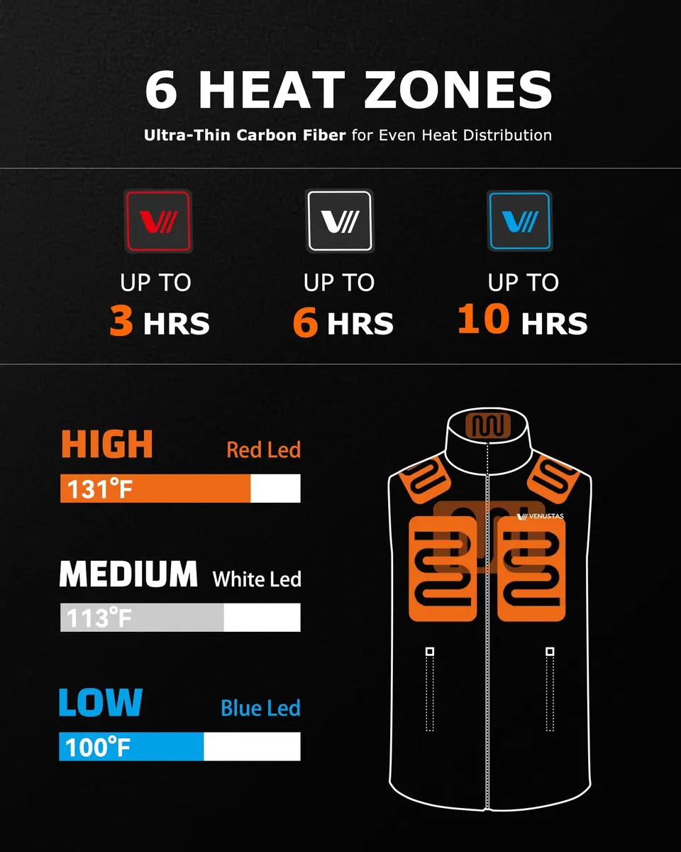 Venustas Men's Heated Fleece Vest with 6 Heating Zones & Battery Pack | Lightweight, Insulated, 10H Runtime - view 3