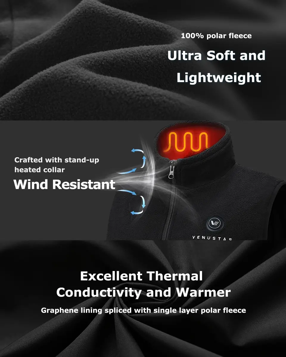 Venustas Men's Heated Fleece Vest with 6 Heating Zones & Battery Pack | Lightweight, Insulated, 10H Runtime - view 4