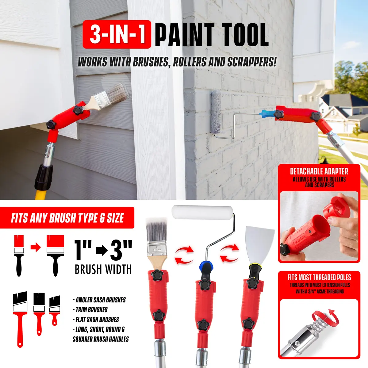 Colbent Multi-Angle Paint Brush Extender - High Ceiling Edger Tool, Extension Pole Attachments | 1-3 Inches Wide - view 6