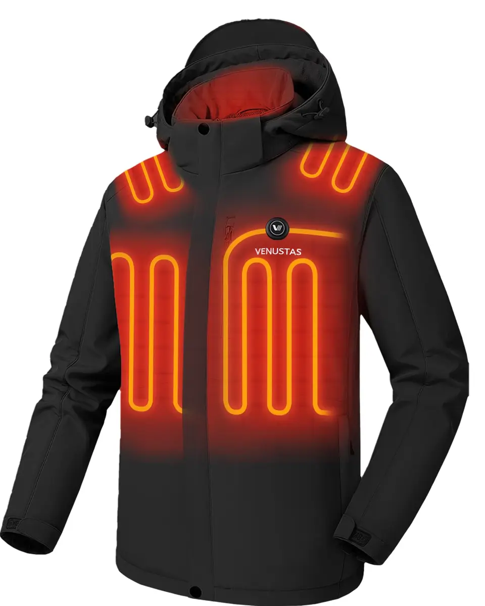 Venustas Men's Waterproof Heated Jacket with Battery & Detachable Hood | 10-Hour Warmth, Water-Resistant, Windproof - main product image