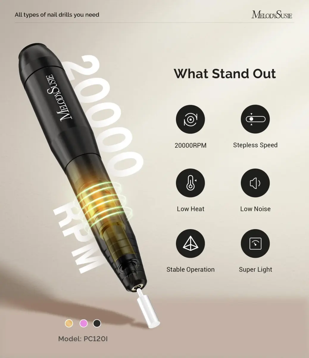 MelodySusie PC120I USB Nail Drill | 20,000 RPM, Portable Efile for Acrylic & Gel Nails - view 4