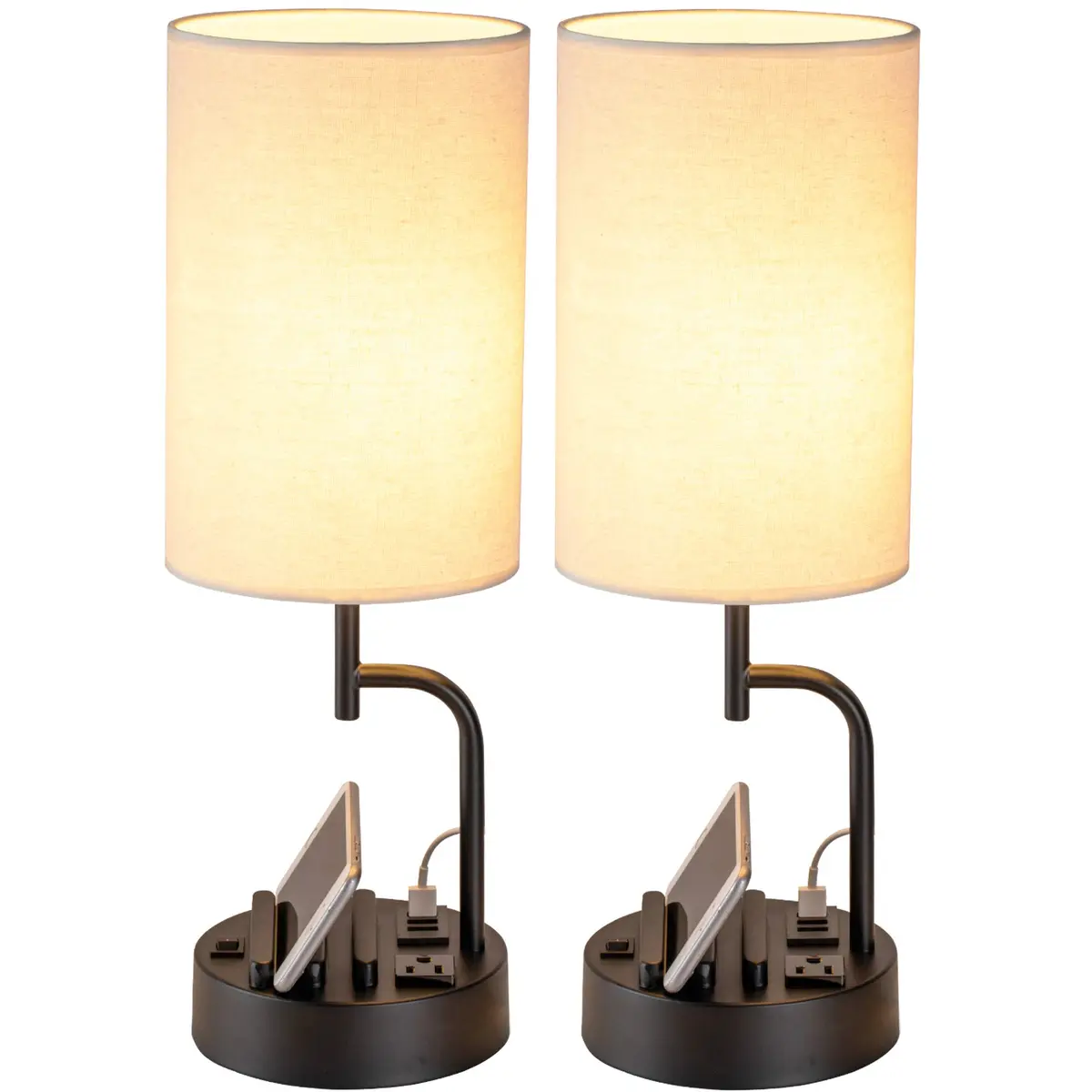 Dreamholder Modern Desk Lamp with 3 USB Ports & AC Outlet | Bedside & Office Lighting (Pack of 2) - main product image