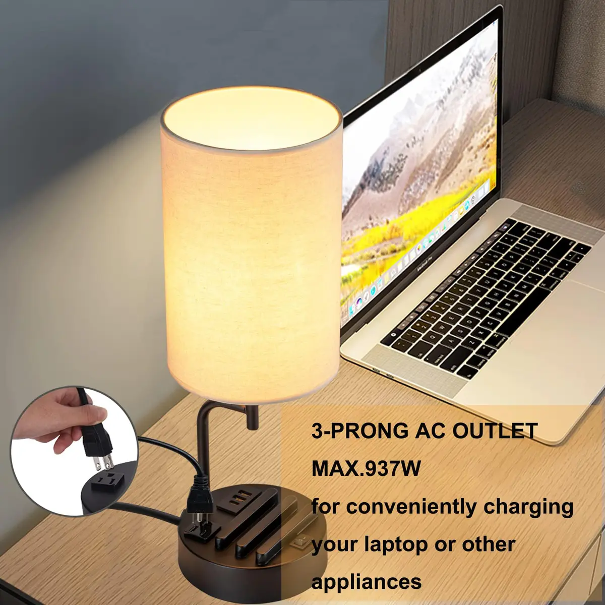 Dreamholder Modern Desk Lamp with 3 USB Ports & AC Outlet | Bedside & Office Lighting (Pack of 2) - view 3