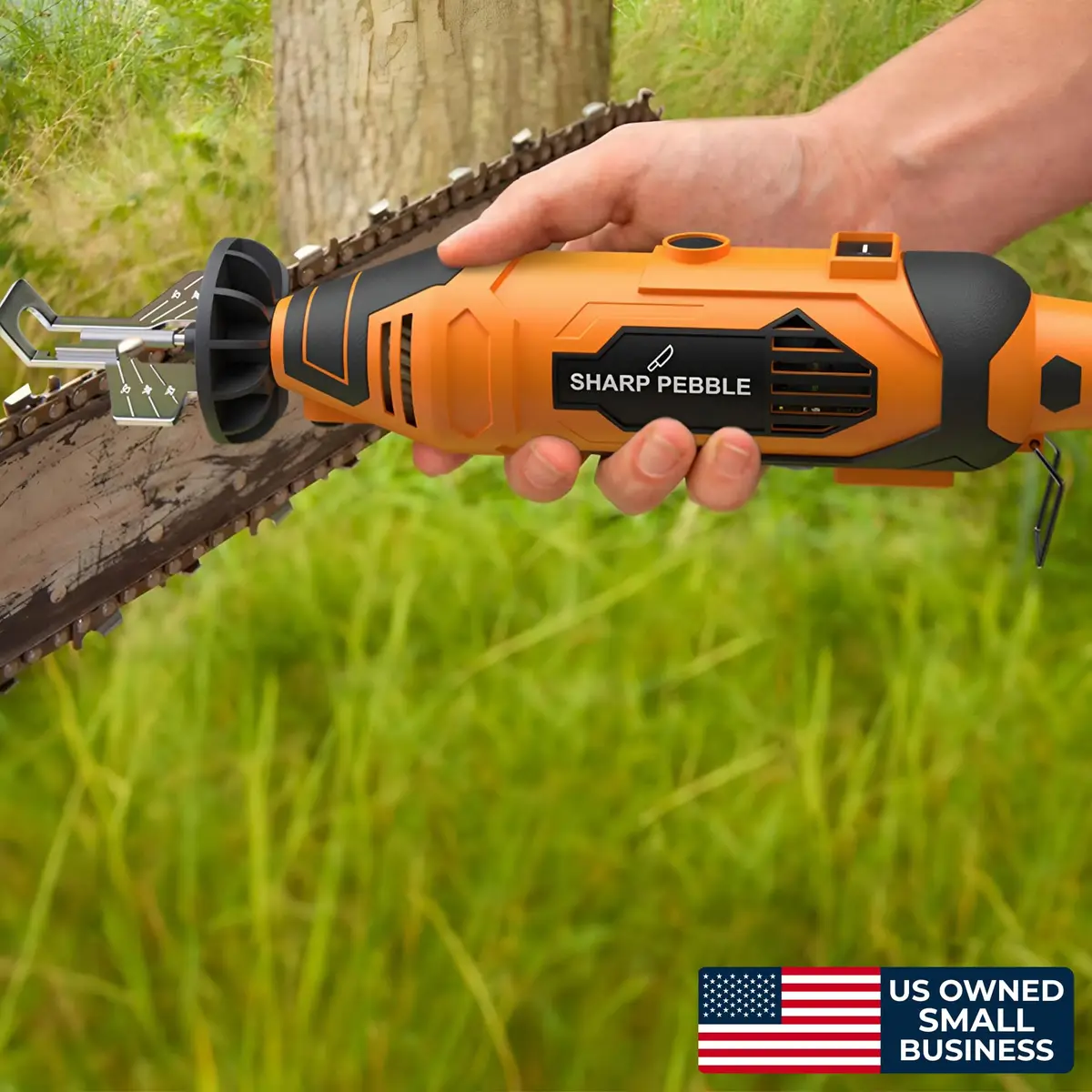 Sharp Pebble Electric Chainsaw Sharpener Kit 120V | 4 File Sizes, Angle Guide, Wrench & eBook - view 7