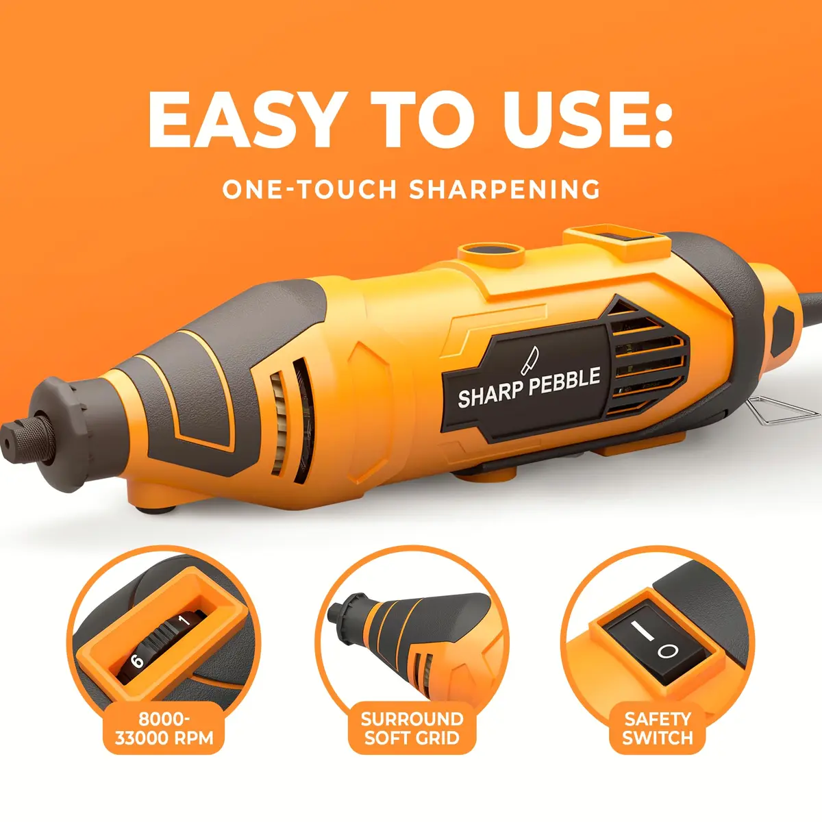 Sharp Pebble Electric Chainsaw Sharpener Kit 120V | 4 File Sizes, Angle Guide, Wrench & eBook - view 3