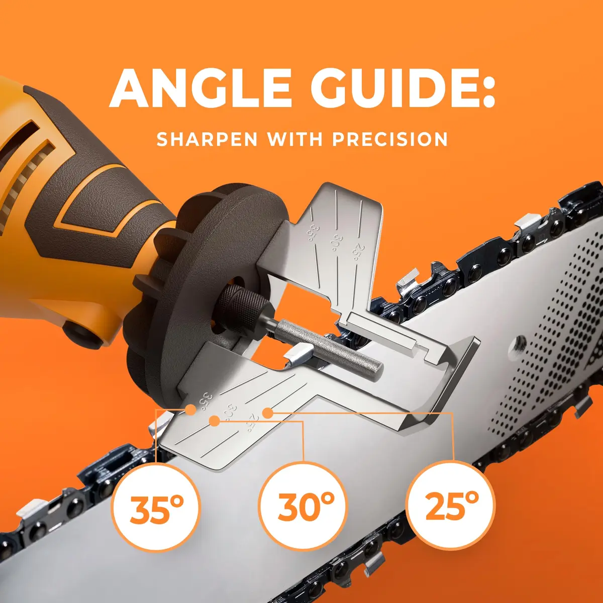 Sharp Pebble Electric Chainsaw Sharpener Kit 120V | 4 File Sizes, Angle Guide, Wrench & eBook - view 4