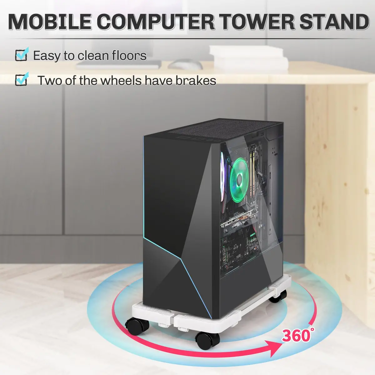 Liitrton Adjustable PC Stand for Most Towers | 360° Rotating, Non-slip, White - view 3