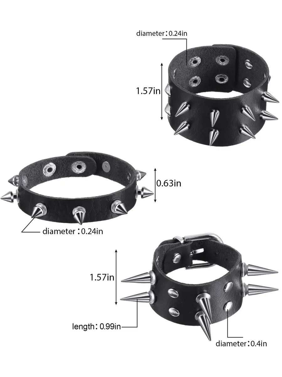 Hicarer 9 Pcs Punk Leather Bracelets Set | Spiked Studded Cuff Bangles for Men & Women - view 2