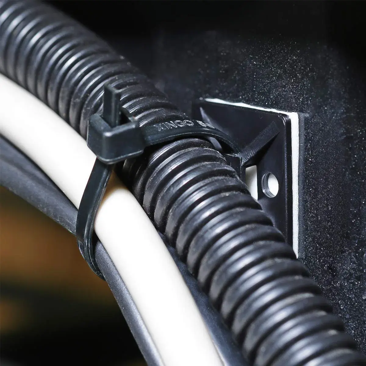 XHF Black Cable Tie Mounts with Zip Ties & Screws | 100pcs Mounts, 100pcs 8" Zip Ties, 100pcs Screws - view 5