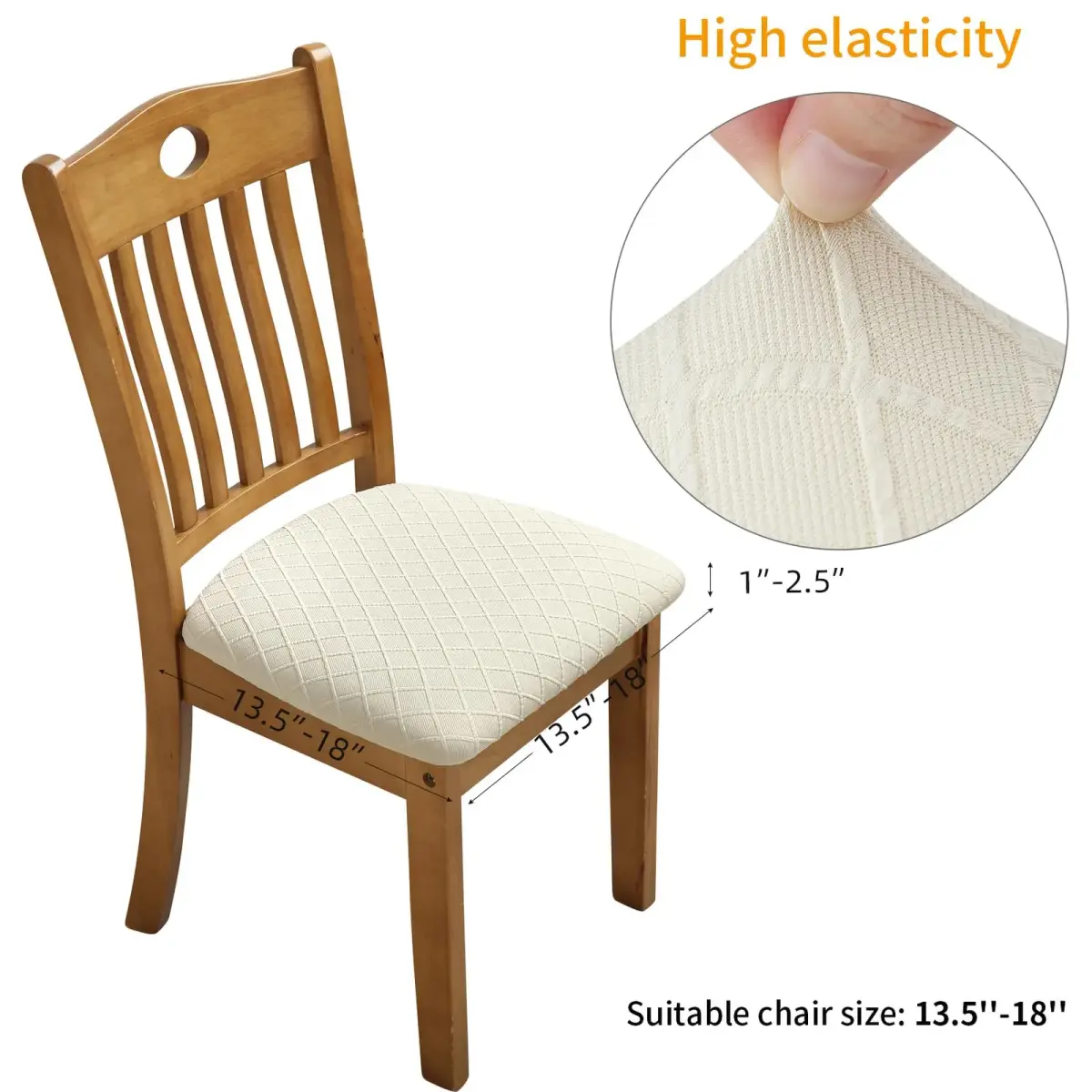 Fuloon Beige Jacquard Dining Chair Seat Covers (2 Pack, 34-46cm Seat Width) | Stretch Fit & Washable - view 4