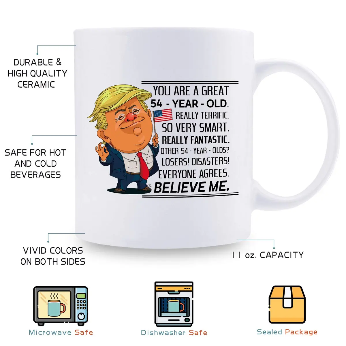 MintBear 11 oz You Are A Great 54 Year Old Birthday Trump Mug | 54th Birthday Gifts for Men & Women - view 3
