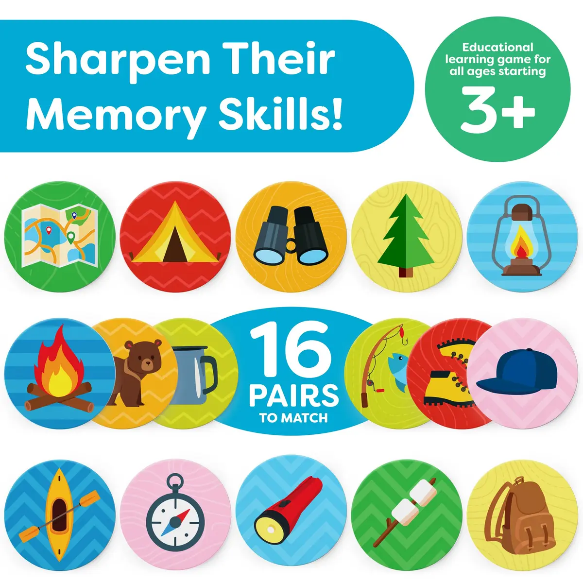 Momo & Nashi Matching Memory Game for Kids Ages 4-8 | Summer Camp Theme, 32 Large Cards - view 2