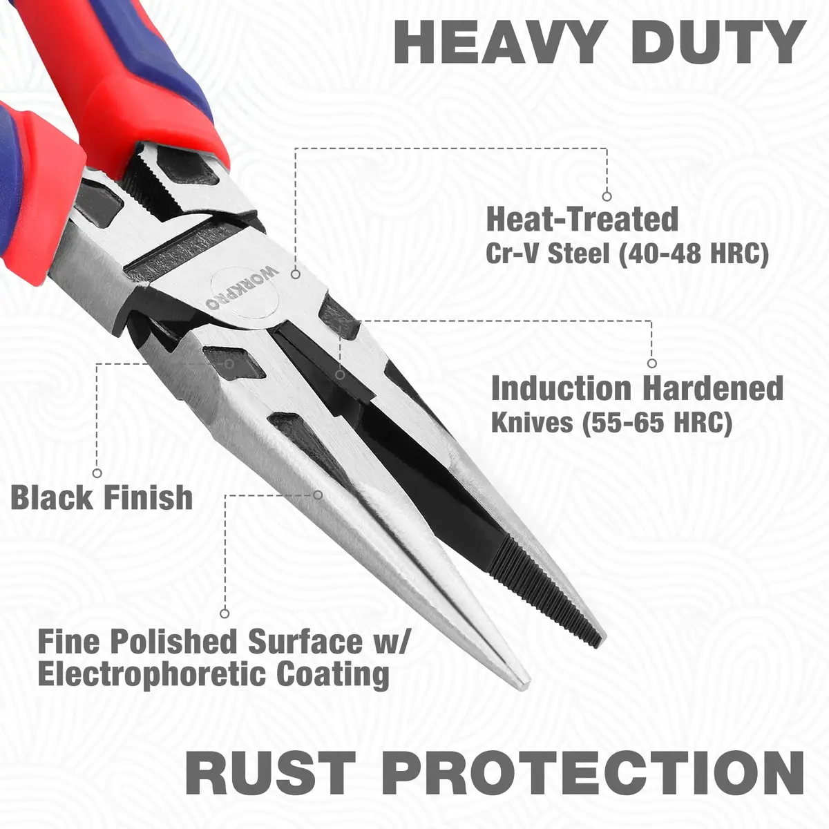 WORKPRO Premium 8” Needle Nose Pliers | Heavy-Duty CRV Steel, Soft Grip, Wire Cutter (8 inch) | Precision Long Nose Pliers - view 4