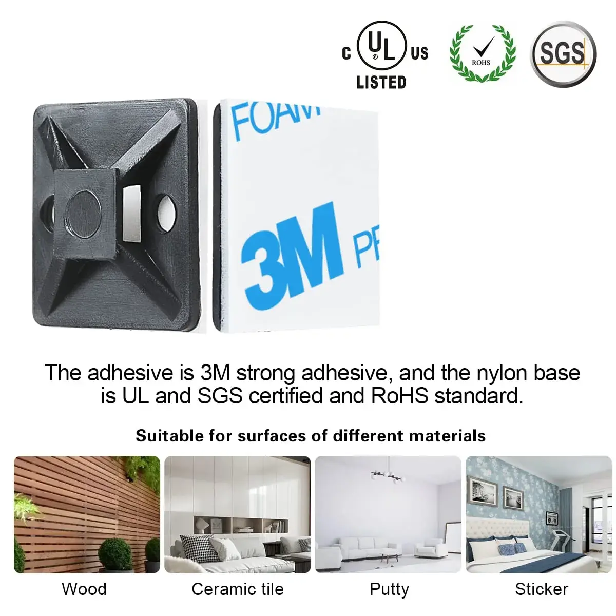 XHF White 100pcs Cable Tie Mounts with 8" Ties | Strong Adhesive Cable Management for Home & Office - view 7