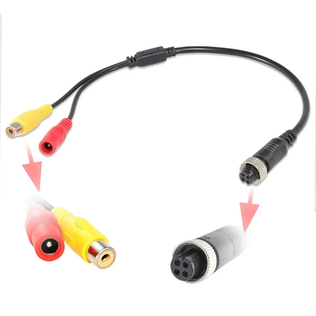 EWAY M12 4-Pin to RCA Video AV DC Female Connector Wire 38cm (14.9 inch) | Car Backup Camera Adapter Cable - main product image