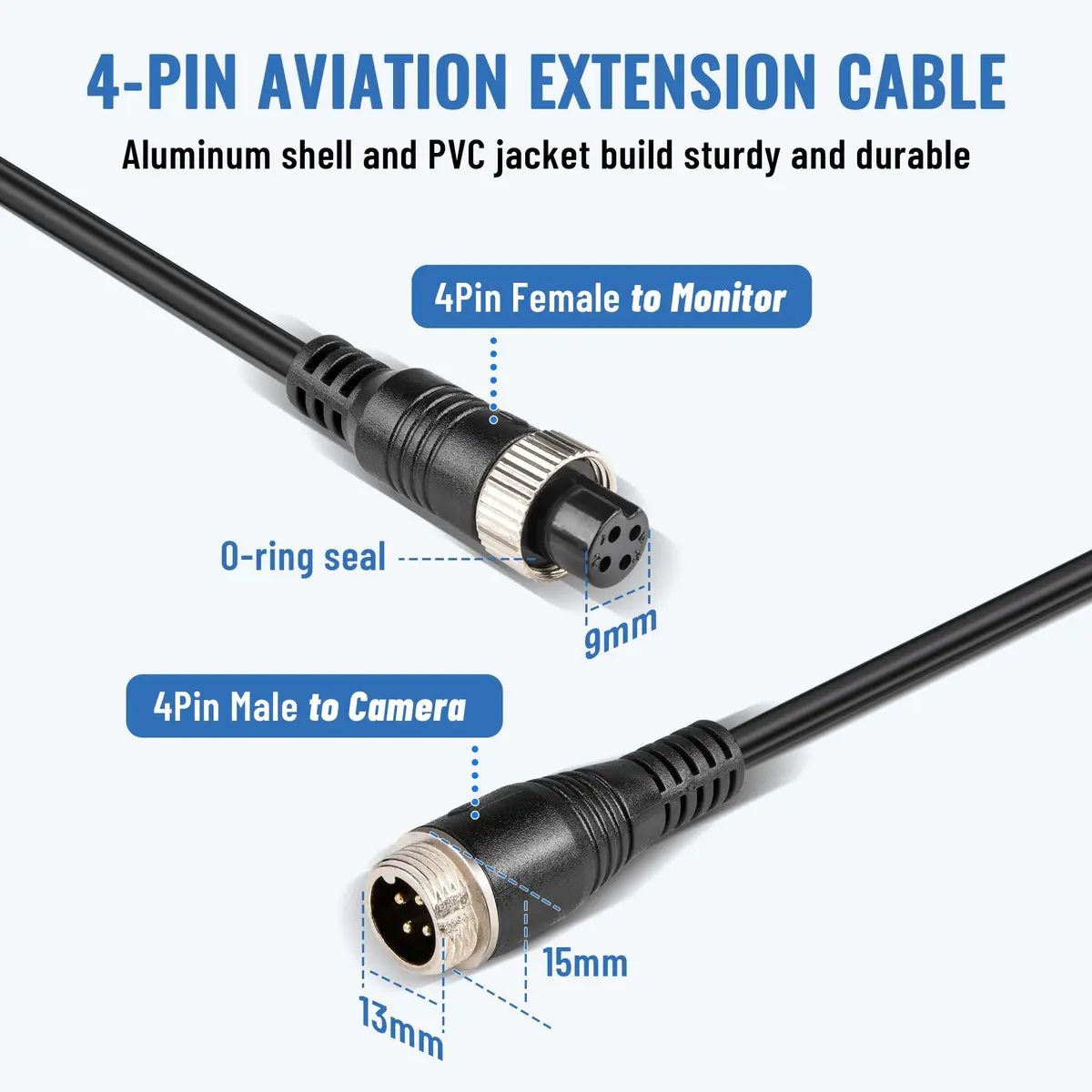 EWAY M12 4-Pin to RCA Video AV DC Female Connector Wire 38cm (14.9 inch) | Car Backup Camera Adapter Cable - view 8