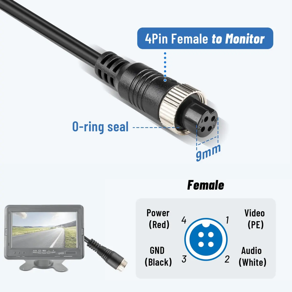 EWAY M12 4-Pin to RCA Video AV DC Female Connector Wire 38cm (14.9 inch) | Car Backup Camera Adapter Cable - view 2