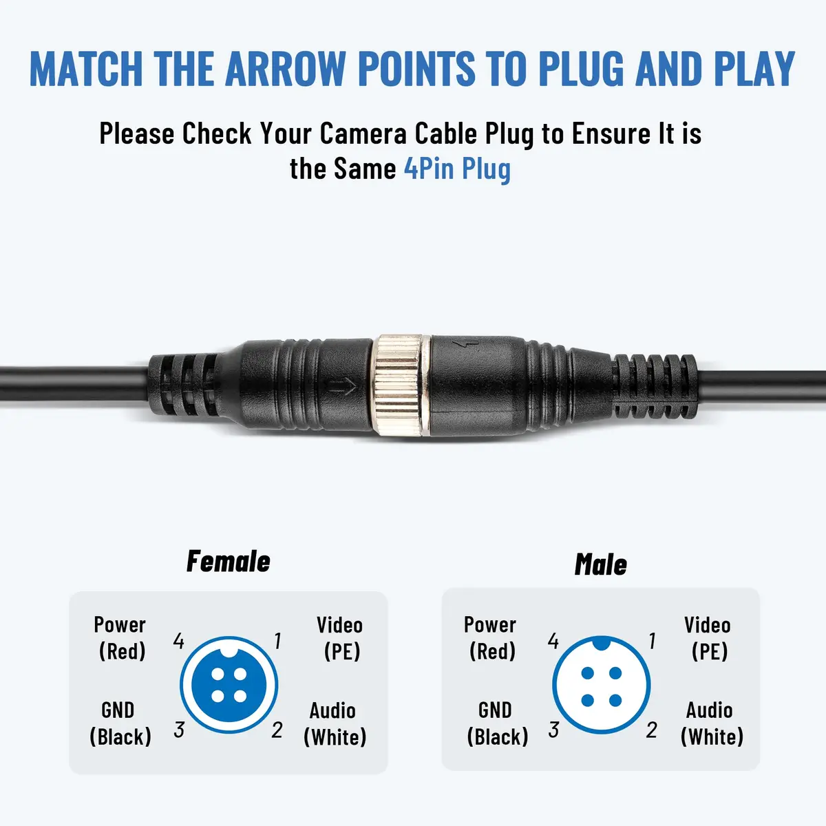 EWAY M12 4-Pin to RCA Video AV DC Female Connector Wire 38cm (14.9 inch) | Car Backup Camera Adapter Cable - view 3